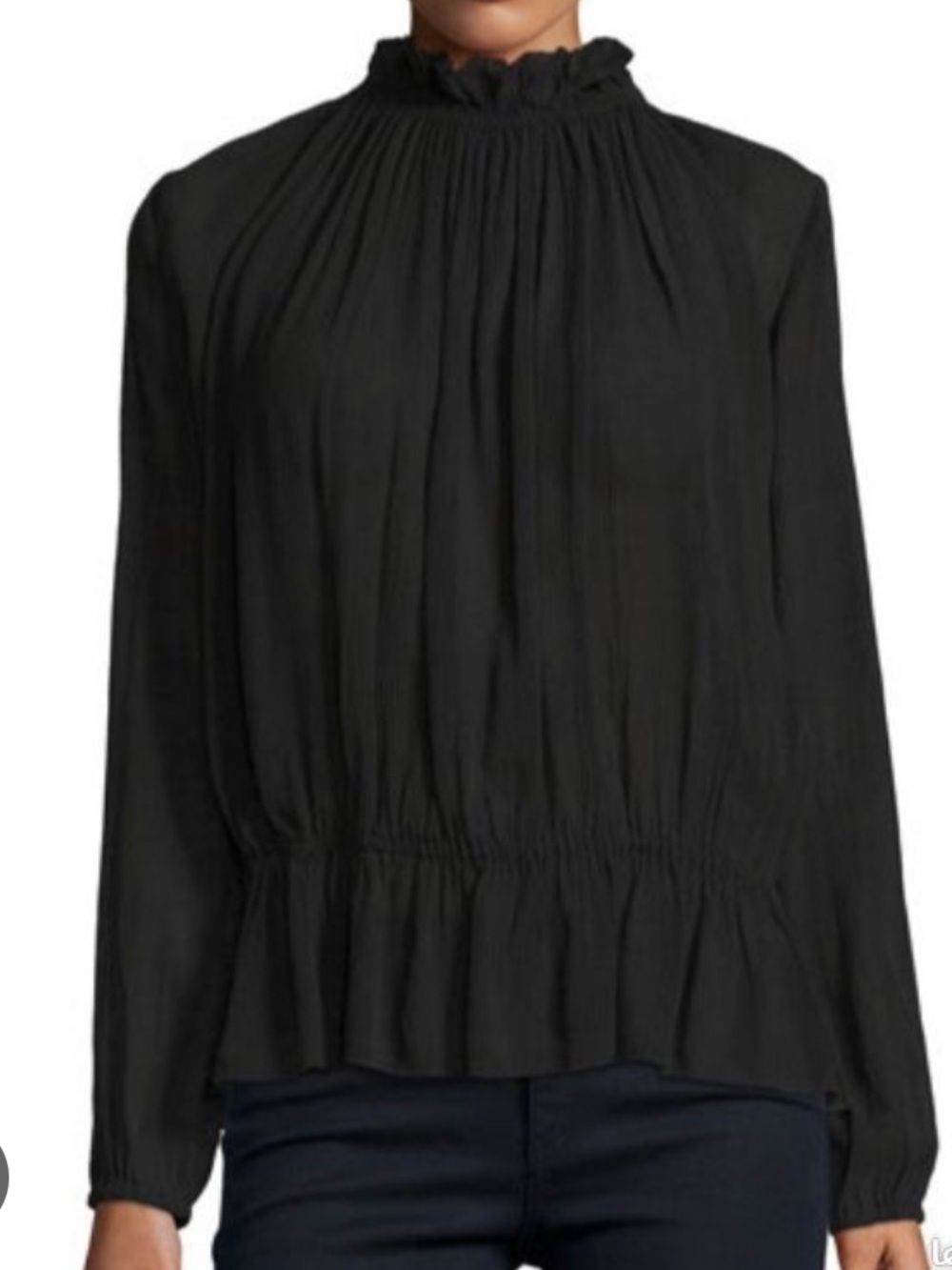 BA&SH rayon SHEER long sleeve RUFFLE NECK  top BASH black SIZE 3 fits us LARGE